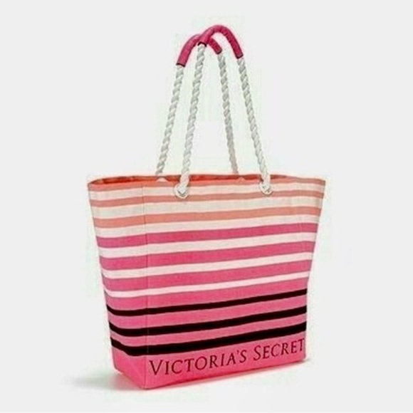 Victoria's Secret Handbags - NWT Victoria’s Secret Canvas Pink Stripes Tote Bag